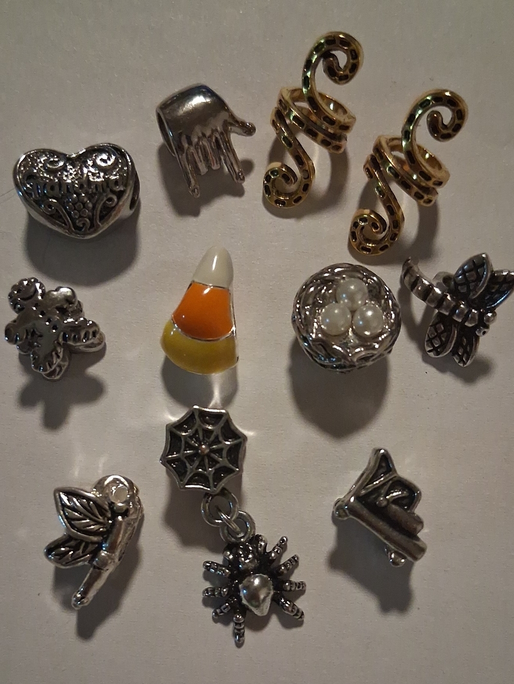 Women’s Mixed Charm Bracelet Set in Silver and Gold with Candy Corn Accent